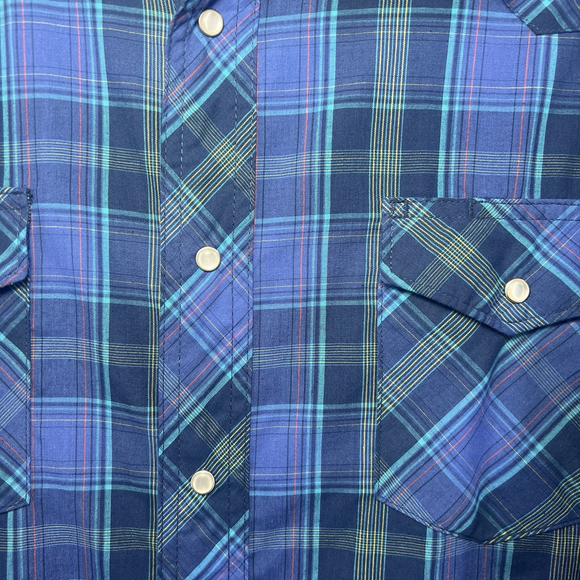 Wrangler Long Sleeve Shirt Pearl Snap Blue Green Plaid Men's XXL Western Rancher - Picture 4 of 15